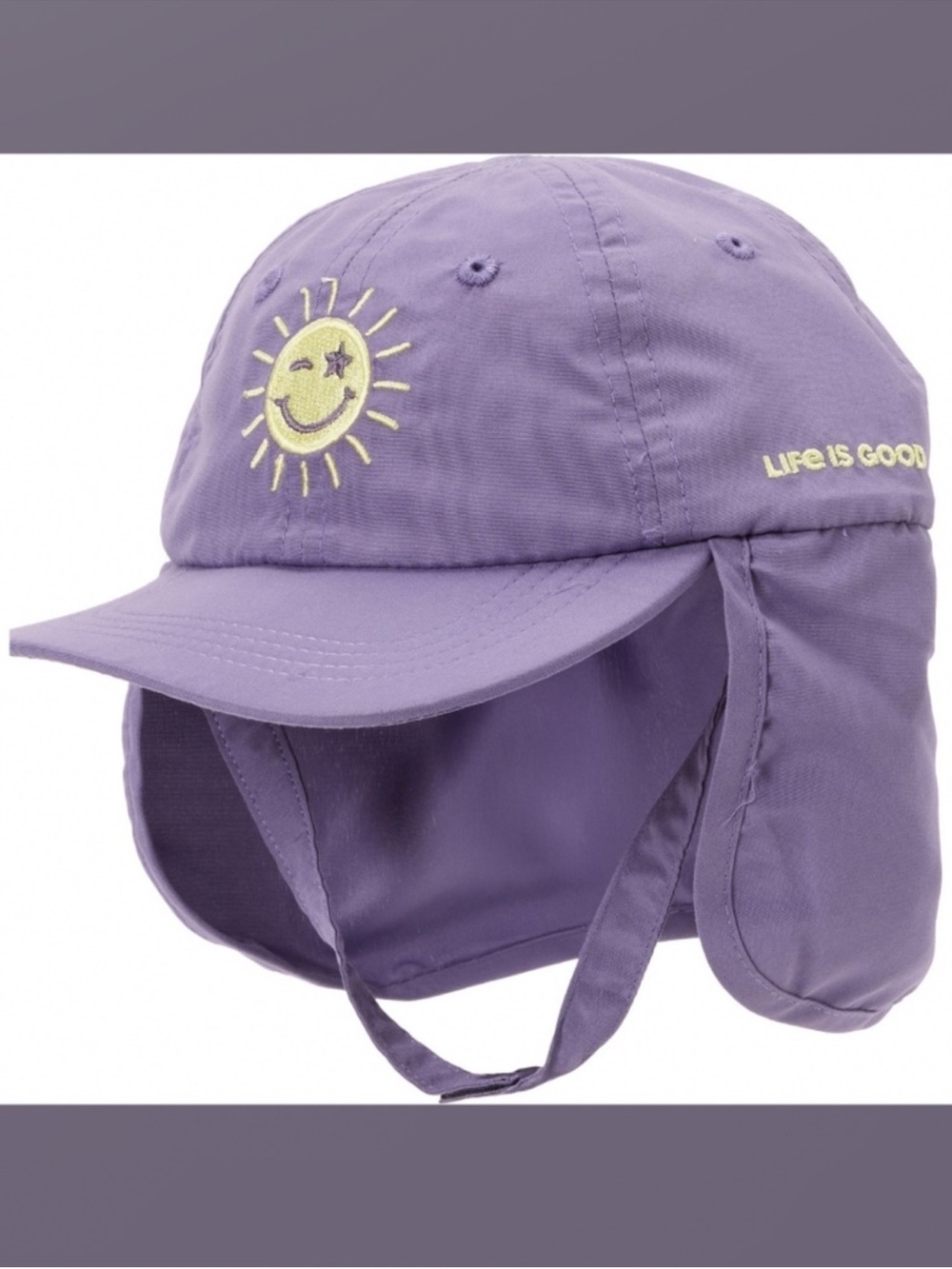 Life is Good UPF50 Purple Yellow Graphic Sun Cap Protective Neck